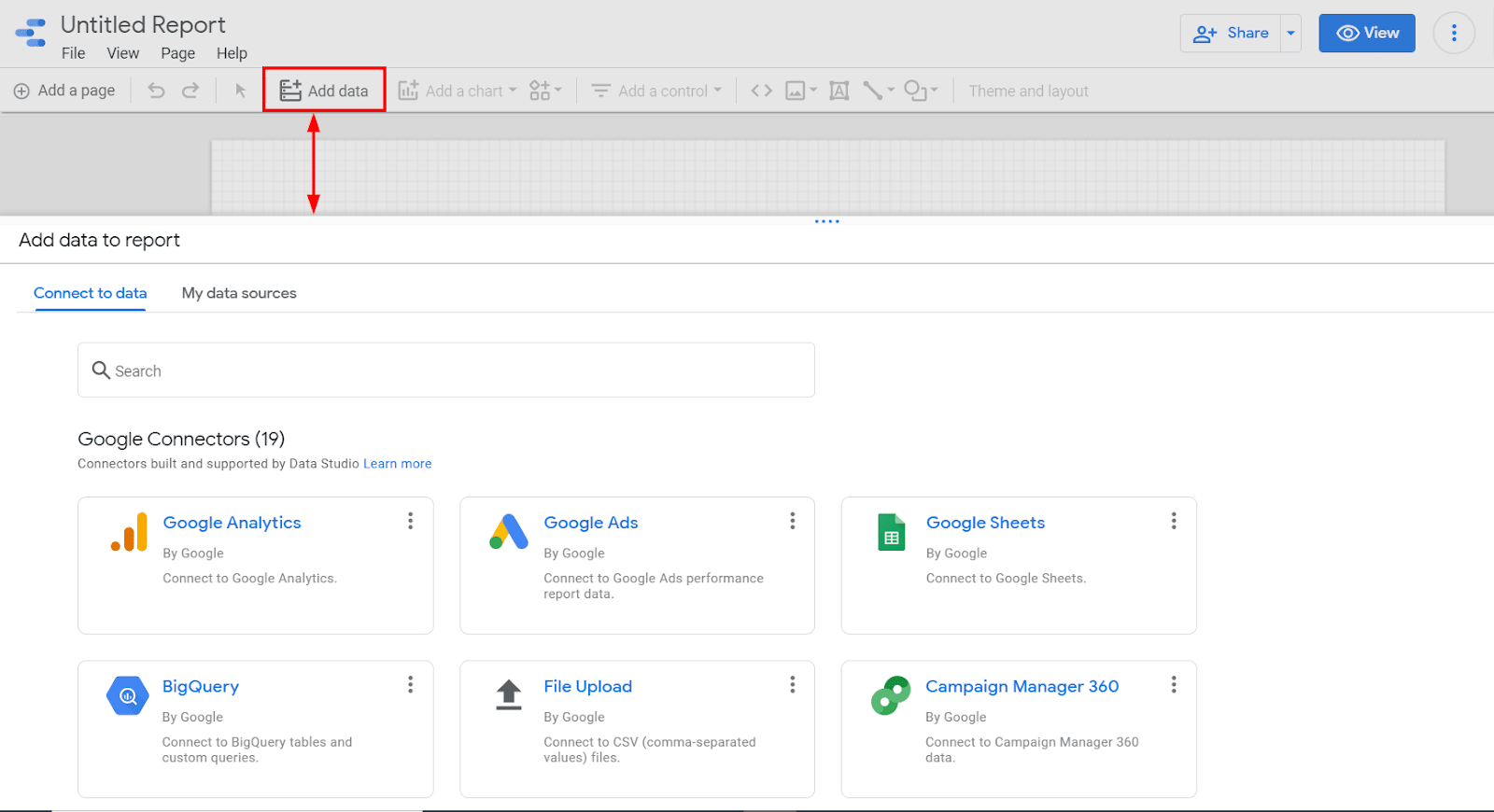 Adding Data Sources Google DataStudio
